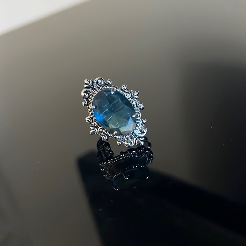 Boho Blue Rhinestone Statement Ring